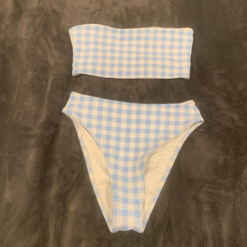 Blue and White Gingham Bikini Set